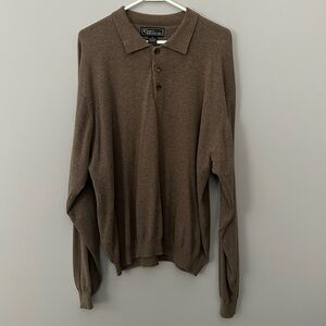 Croft & Barrow Light Brown 1/4 Button Up Collared Cotton Sweater in Size XL